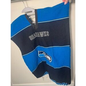 Vintage Seattle Seahawks Poncho Handmade NFL Fan Serape Top Blue & Navy Boho